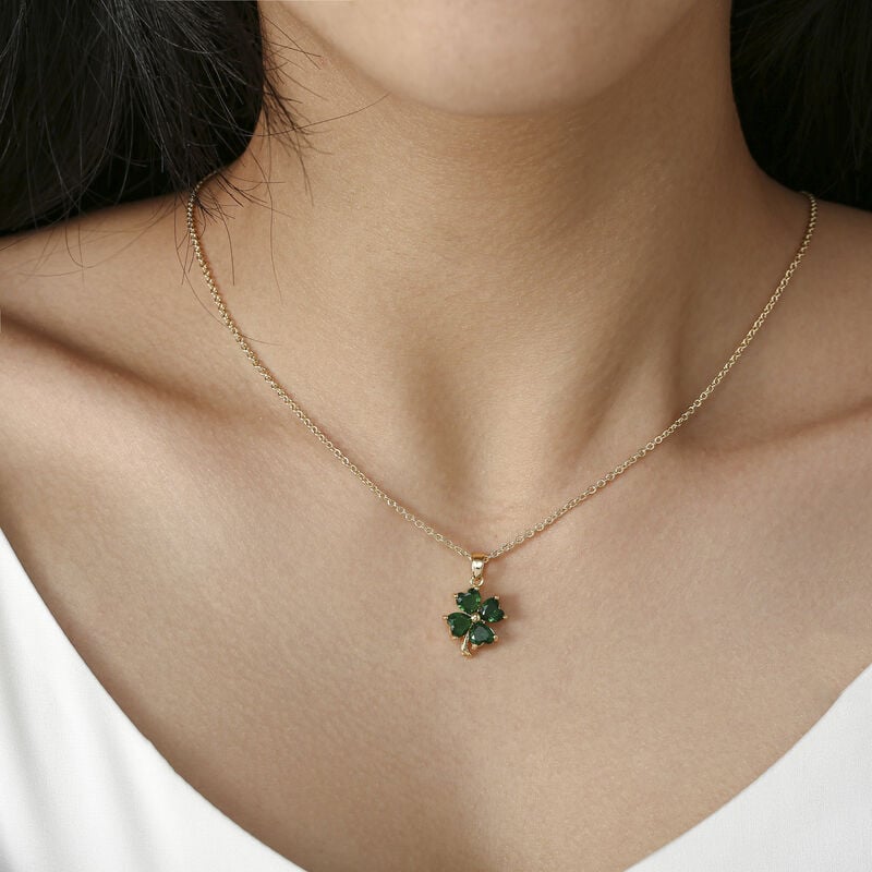 Gold Plated Zirconia Stones Green Clover Pendant